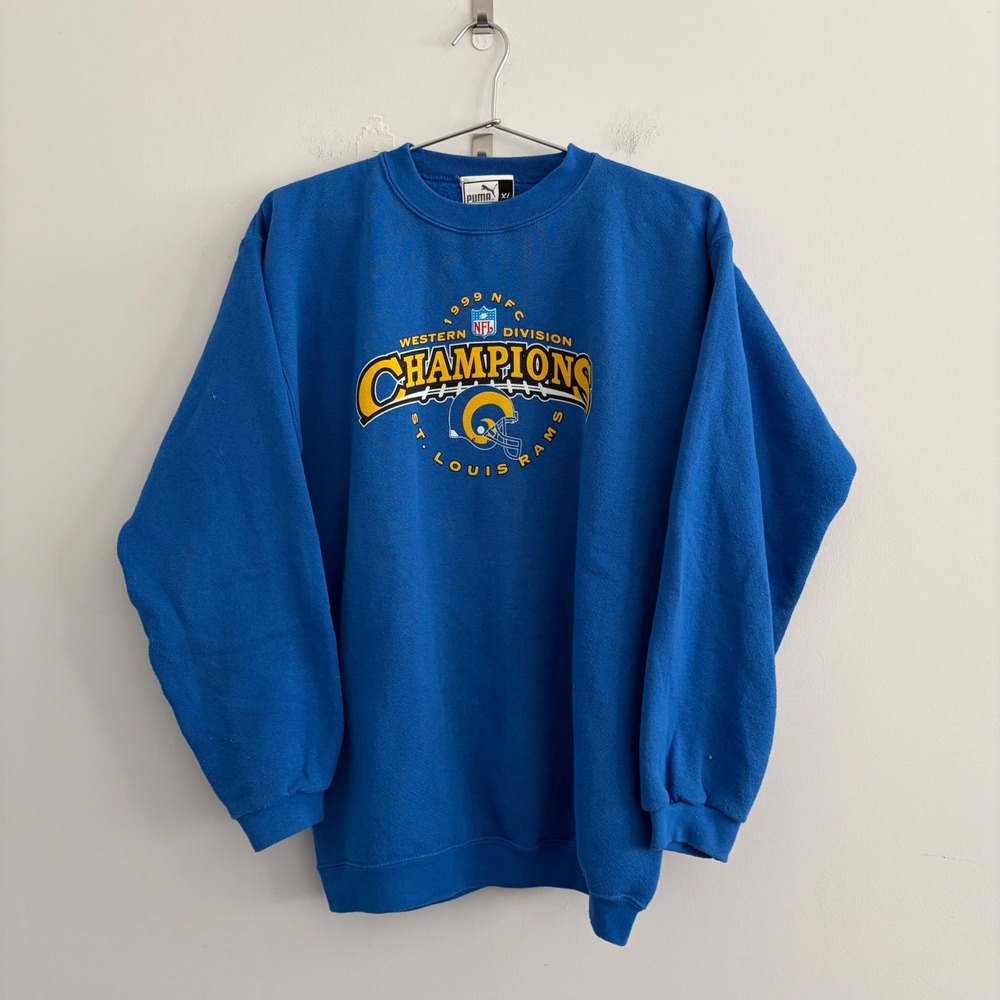 Vintage 1999 Puma St Louis Rams NFC Champions Sweatshirt XL Blue